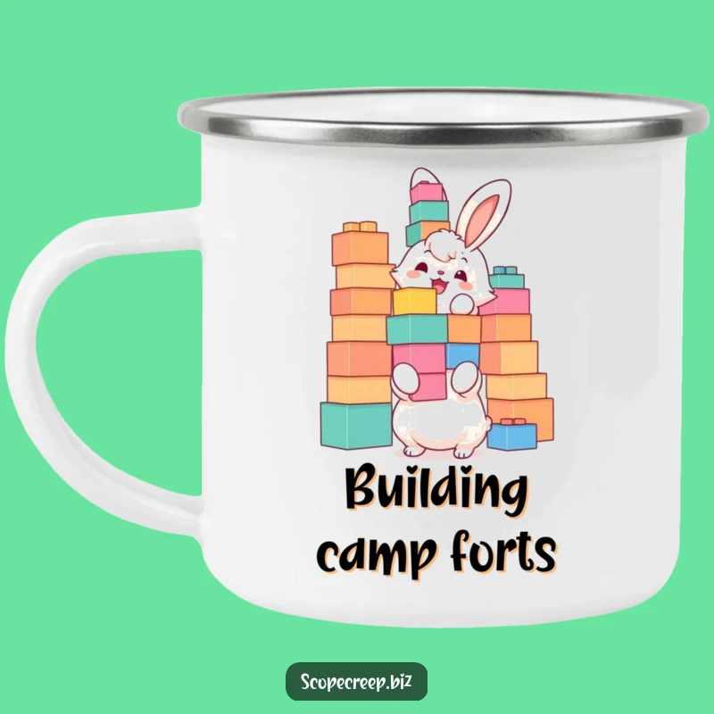 Funny Bunny Block Tower Camping Mug: Adventure Building Companion