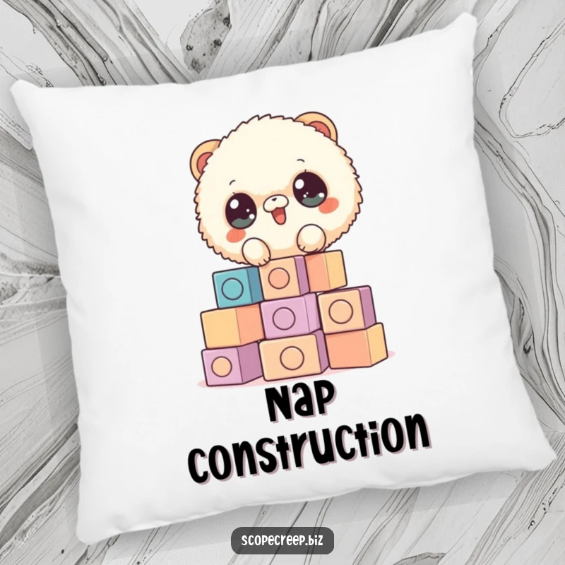 Funny pillow with a fluffy, round animal stacking blocks, offering soft comfort and a touch of joyful, creative humor.