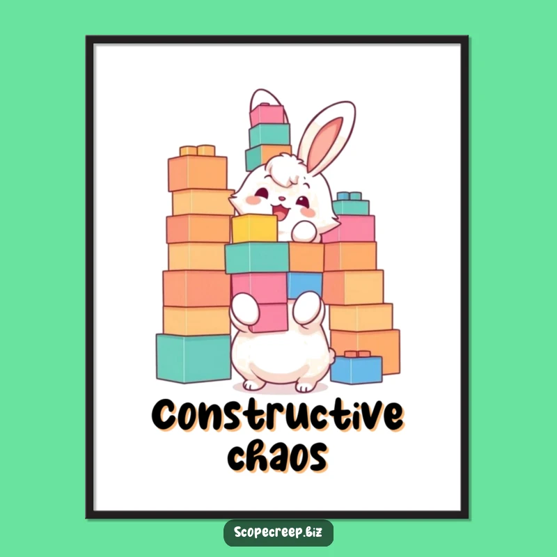 Funny Bunny Block Tower Digital Art: Instant Building Fun & Gift