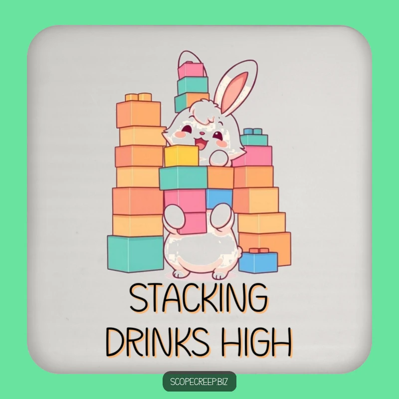 Funny Bunny Block Tower Coaster: Protect Surfaces with Playfulness