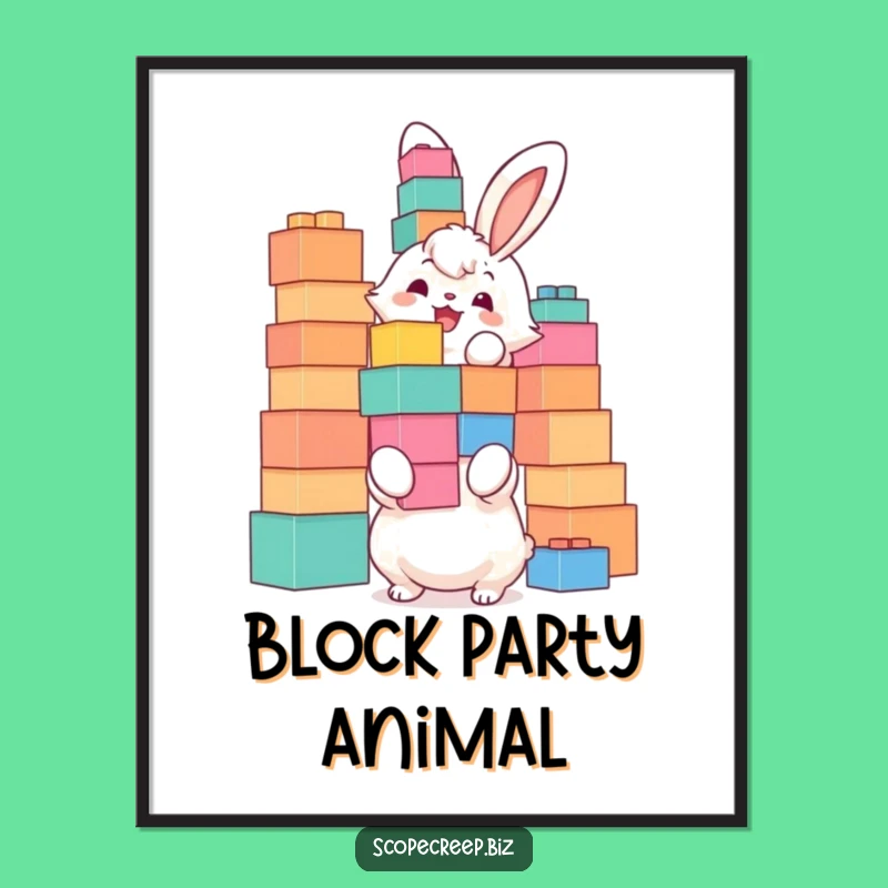 Funny Bunny Block Tower Poster: Joyful Building Art & Gift