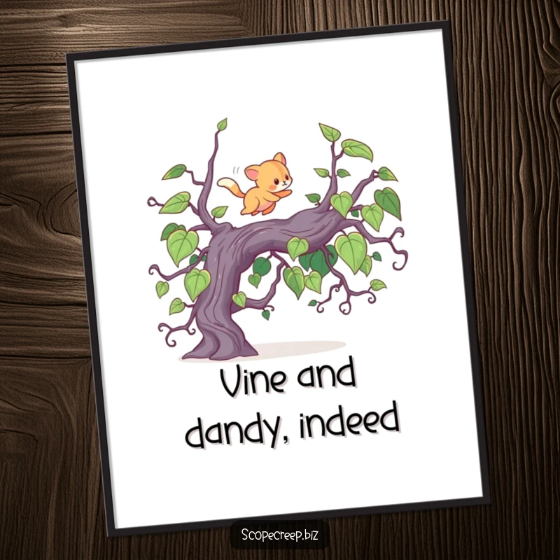 Funny Free Printable Wall Art: Small energetic animal bounding over a sprawling vine, adding dynamic decor. Downloadable art.