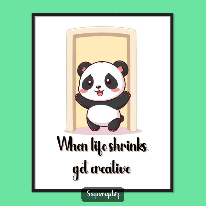 Funny Free Printable Wall Art: Panda Stuck in Doorway, Quirky Downloadable Decor