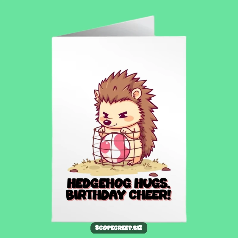 Free Printable Birthday Card: Hedgehog Building Cage, Funny Downloadable Gift