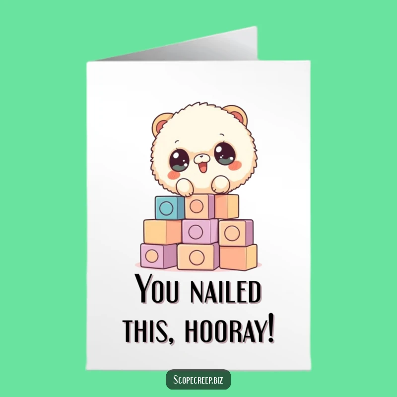 Free Printable Congrats Card: Fluffy Animal Stacking Blocks, Funny Downloadable Gift