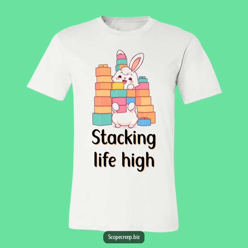 Funny Bunny Block Tower T-Shirt: Joyful Stacking Fun & Great Gift